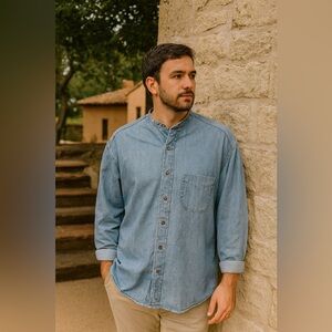 M.J. Soffe Men’s Denim Button-Up Shirt Blue Size Large